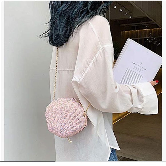 Pink Sequin Shell Clutch Crossbody Bag - Picture 2 of 6